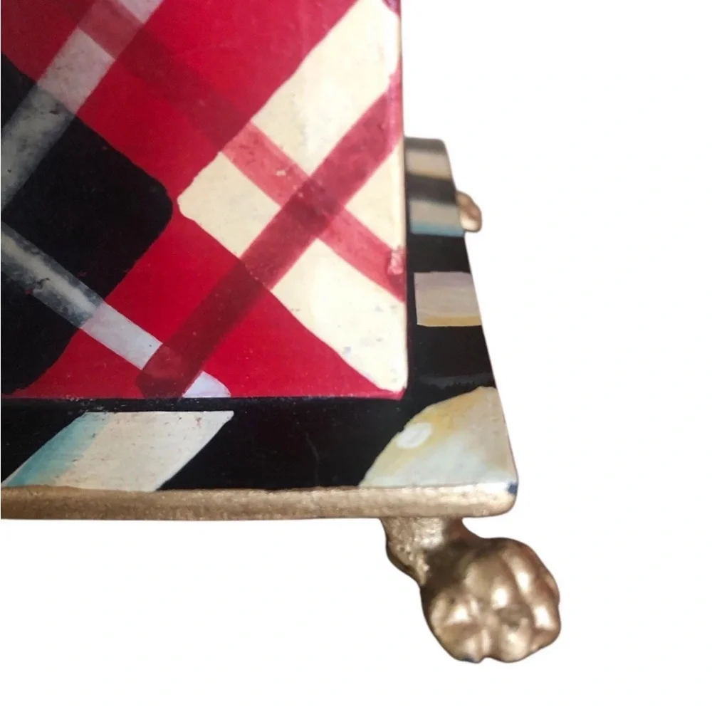 Mackenzie-Child Marylebone Carriage Red Plaid Mantel Clock with Gold Accents